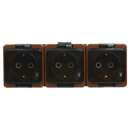 Gniazdo potrójne 3x 2P+Z SCHUKO bryzgoodporne klapką dymną IP44, SMART, brązowy