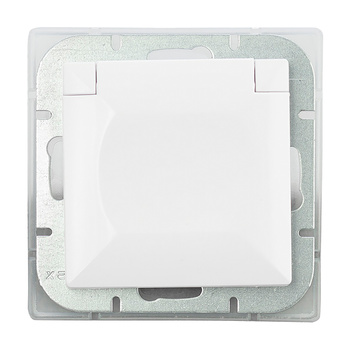 Gniazdo pojedyncze p/t 2P+Z bryzgoszczelne z klapką Pearl, 16A, 250V, PT-16PH, biały