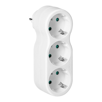 Rozgałęźnik 3x2P+Z "bałwanek" z wtyczką górną, Schuko, biały