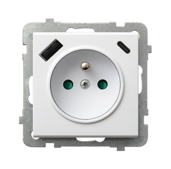 OSPEL SONATA GP-1RZPUSBAC/m/75 Gniazdo z/u z przesłonami, z ładowarką USB A+C