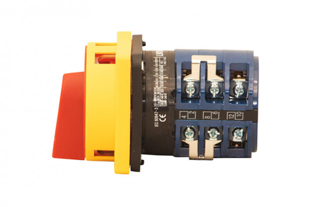 F-ELEKTRO F3.1086  Wyłącznik 16A L/P 3P tablicowy zamykany żół-czerw.