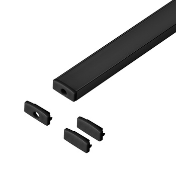 Zestaw: profil aluminiowy do taśm LED, 2000 x 16,1 x 6,05 mm, natynkowy, czarny, klosz czarny, 4 zaślepki