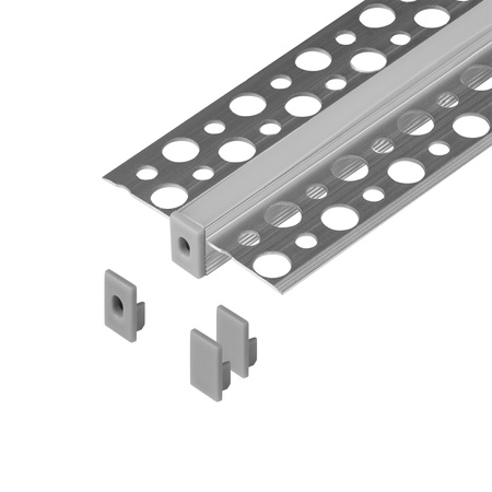 Zestaw: profil aluminiowy do taśm LED, 2000 x 47,7 x 11,9 mm, podtynkowy, srebrny, klosz mrożony, 4 zaślepki