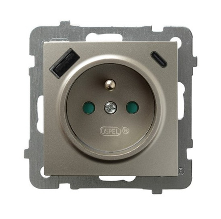OSPEL AS GP-1GZPUSBAC/m/45 Gniazdo z/u uziemieniem, przesłony, ładowarka USB
