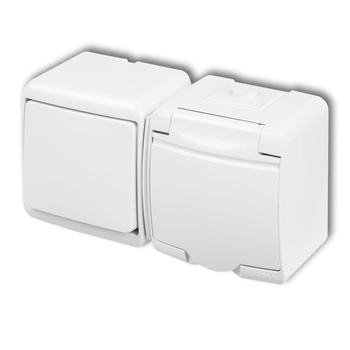 KARLIK JUNIOR WGHH-1p Łącznik jednobiegunowy z gniazdem pojedynczym z uziemieniem 2P+Z (klapka biała; przesłony torów prądowych)