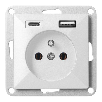 Gniazdo pojedyncze p/t 2P+Z z ładowarką USB A+C Pearl, 16A, 250V, PT-16P/USB, biały