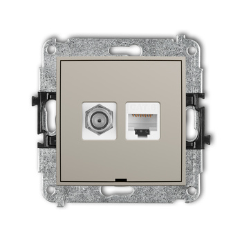 KARLIK ICON 60IGFKBO-3 Mechanizm gniazda antenowego poj. typu F (SAT) + gniazda komp. poj. 1xRJ45, kat. 6, 8-stykowy, bez pola opisowego