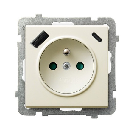 SONATA GP-1RZPUSBAC/m/27 Gniazdo pojedyncze z uziemieniem z przesłonami torów prądowych, z ładowarką USB A+C