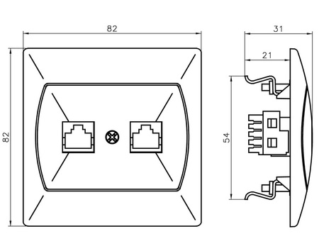 Ospel akcent gpkt-a/k/24 Gniazdo komputerowo-telefoniczne RJ 45 kat. 5e, (8-stykowe) + RJ 11 (6-stykowe)