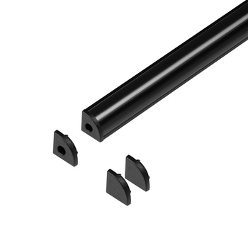 Zestaw: profil aluminiowy do taśm LED, 2000 x 10 x 10 mm, narożny, czarny, klosz czarny, 4 zaślepki