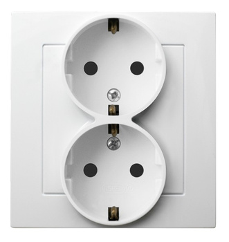 OSPEL AS GP-2GS/00 Gniazdo podwójne schuko kompletne z ramką, biały