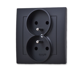 OSPEL AS GP-2GZ/33 Gniazdo podwójne z uziemieniem czarny metalik