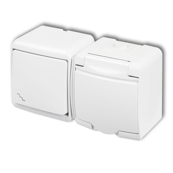 KARLIK JUNIOR WGHH-3s Łącznik schodowy z gniazdem pojedynczym z uziemieniem SCHUKO 2P+Z (klapka biała; bez przesłon)