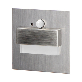 TRACO LED 1,5W, oprawa schodowa podtynkowa, 12VDC, 30lm, 3000K, satyna, czujnik ruchu i zmierzchu