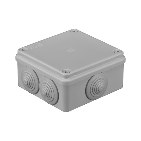 Puszka hermetyczna 100x100x50, 6 dławików, szara, IP65