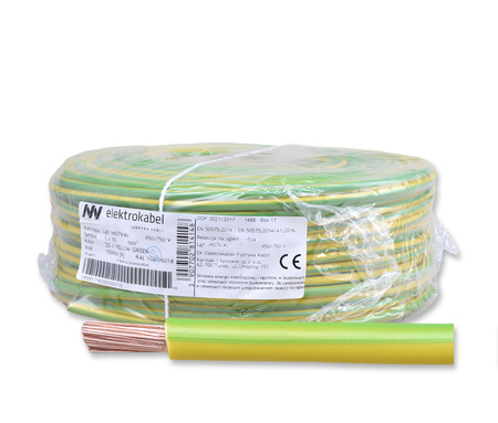 Przewód linka kabel H07V-K  LGY 10mm2 450/750 V żółto-zielony ELEKTROKABEL  1mb 5907702814148