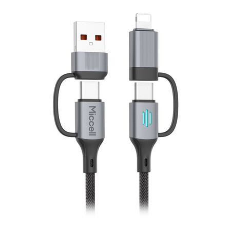 Kabel USB-A/C - USB-C/Lightning Miccell VQ-D145, 240W, 1m, czarny