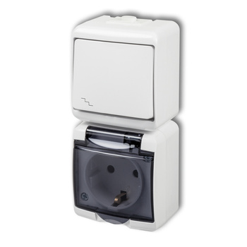 KARLIK JUNIOR WGHP-3sdp Łącznik schodowy z gniazdem pojedynczym z uziemieniem SCHUKO 2P+Z (klapka dymna; przesłony torów prądowych)