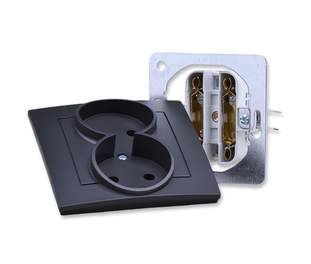 OSPEL AS GP-2G/33 Gniazdo podwójne z ramką czarny metalik