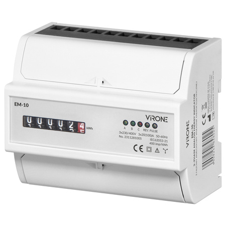 3-fazowy analogowy wskaźnik zużycia energii elektrycznej, 100A, 7 modułów, DIN TH-35mm