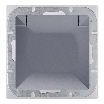 Gniazdo pojedyncze p/t 2P+Z bryzgoszczelne z klapką Pearl, 16A, 250V, PT-16PH, antracyt