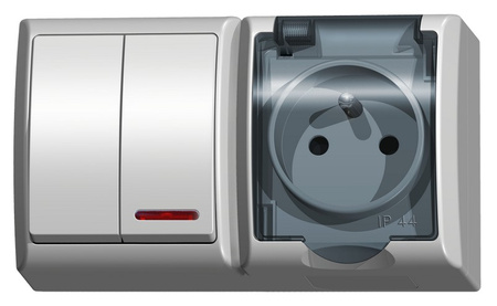 Ospel fala ZH-Ł2SG/00/d Łącznik dwugrupowy świecznikowy z podświetleniem + gniazdo pojedyncze wieczko przezroczyste