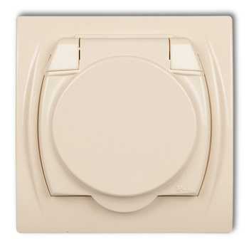 KARLIK LOGO 1LGPB-1s Gniazdo bryzgoszczelne z uziemieniem SCHUKO 2P+Z (klapka beżowa, bez przesłon torów prądowych)