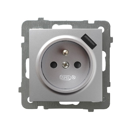 Ospel as GP-1GZPUSB/m/18 Gniazdo pojedyncze z uziemieniem z przesłonami torów prądowych, z ładowarką USB