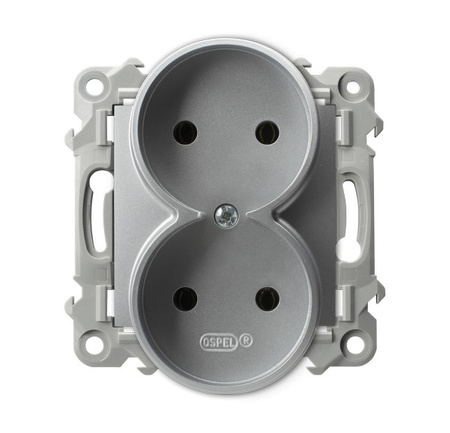 OSPEL SZAFIR GP-2ZR/m/18 Gniazdo podwójne moduł srebro