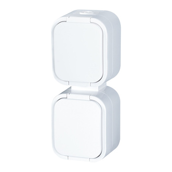 Gniazdo podwójne n/t 2x2P+Z, bryzgoszczelne z klapką, pionowe B2, IP54, NT-6B2/P, biały