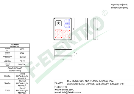 ROZDZIELNICA R-BOX R-240 16/5 32/5 2x230V 0/1 32A F3.0091