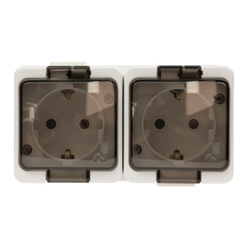 Gniazdo   podwójne 2x 2P+Z SCHUKO  bryzgoodporne z klapką dymną  IP44, SMART, biały