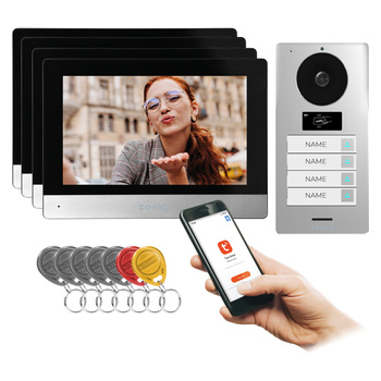 GAYD MULTI4, zestaw wideodomofonowy czterorodzinny, 2-żyłowy, 8", Wi-Fi, ekran dotykowy, 2MP Full HD, RFID