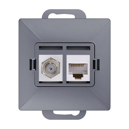 Gniazdo pojed. typu F + Gniazdo 1xRJ45 Cat6 Pearl, TV/F+RJ45/P, antracyt