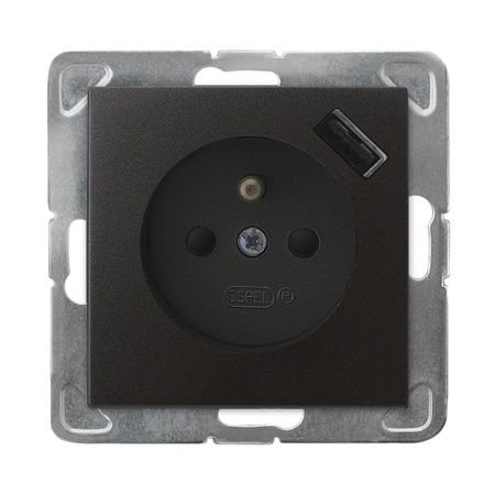 OSPEL IMPRESJA GP-1YZPUSB/m/50 Gniazdo pojedyncze z uziemieniem z przesłonami torów prądowych, z ładowarką USB