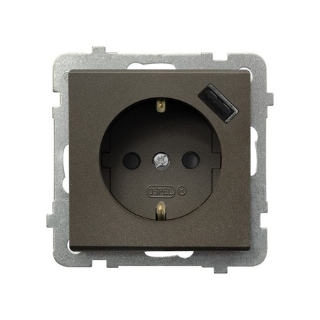 OSPEL SONATA GP-1RSPUSB/m/40 Gniazdo pojedyncze z uziemieniem schuko z przesłonami torów prądowych, z ładowarką USB