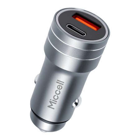Ładowarka samochodowa Miccell VQ-C48, 48W, USB-A + USB-C, szara