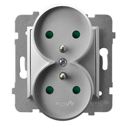 Ospel aria gp-2urazp/m/18 Gniazdo podwójne z uziemieniem z przesłonami torów prądowych, moduł bez ramki