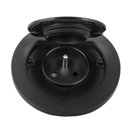 Hermetyczne gniazdo elektryczne okrągłe, IP55, 1x2P+Z(French), czarne
