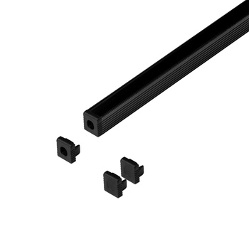 Zestaw: profil aluminiowy do taśm LED, 2000 x 7,8 x 9 mm, natynkowy, czarny, klosz czarny, 4 zaślepki