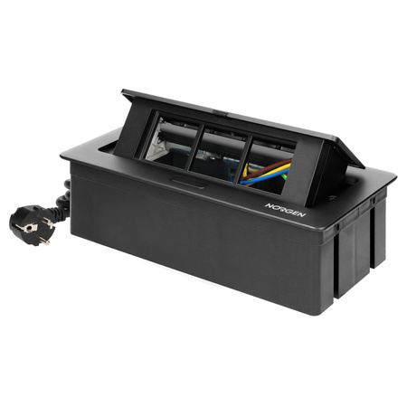 NOEN Kaseta meblowa wpuszczana w blat ze zintegrowaną ramką PCV na gniazda modułowe 3 x 45x45mm lub 6 x 22,5x45mm, przewód 1,5m, czarne