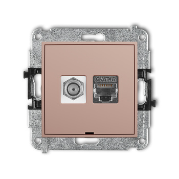 KARLIK ICON 62IGFKBO-5 Mechanizm gniazda antenowego poj. typu F (SAT) + gniazda komp. poj. 1xRJ45, kat. 6 ekranowany, 8-stykowy, bez pola opisowego