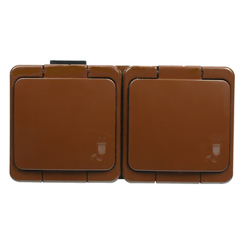 Gniazdo podwójne 2P+Z bryzgoodporne z klapką w kolorze wyrobu IP44, SMART, brązowy