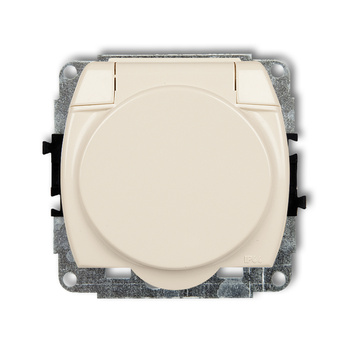 KARLIK TREND 1GPB-1s Mechanizm gniazda bryzgoszczelnego z uziemieniem SCHUKO 2P+Z (klapka beżowa, bez przesłon torów prądowych)