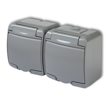 KARLIK JUNIOR 10GHE-2sp  Gniazdo podwójne z uziemieniem SCHUKO 2x(2P+Z) (klapka popielata; przesłony torów prądowych)