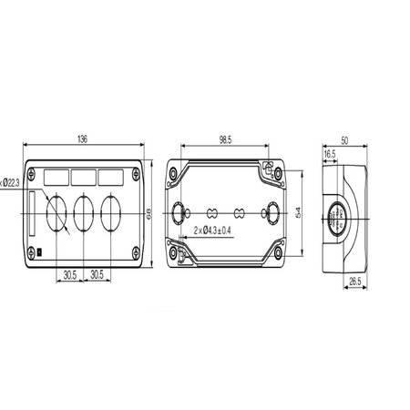 VCX KASETA sterownicza F88 3 OTWORY obudowa