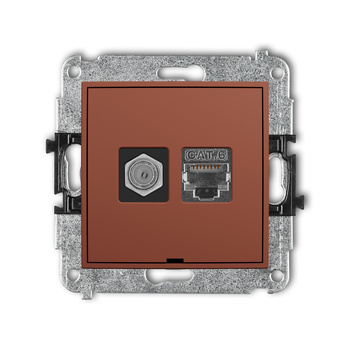 KARLIK MINI 63MGFKBO-5 Mechanizm gniazda antenowego poj. typu F (SAT) + gniazda komp. poj. 1xRJ45, kat. 6 ekranowany, 8-stykowy, bez pola opisowego