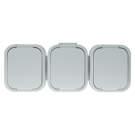 Gniazdo potrójne n/t 3x2P+Z, Schuko, bryzgoszczelne z klapką B2, IP54, NT-317 B2, biały