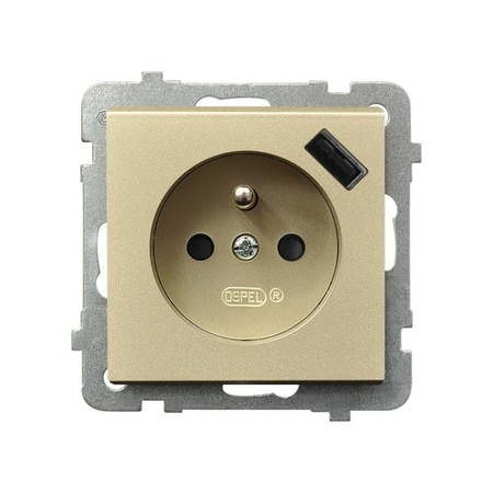 OSPEL SONATA GP-1RZPUSB/m/39 Gniazdo pojedyncze z uziemieniem z przesłonami torów prądowych, z ładowarką USB