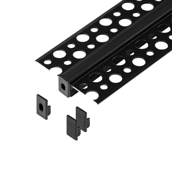 Zestaw: profil aluminiowy do taśm LED, 2000 x 47,7 x 11,9 mm, podtynkowy, czarny, klosz czarny, 4 zaślepki